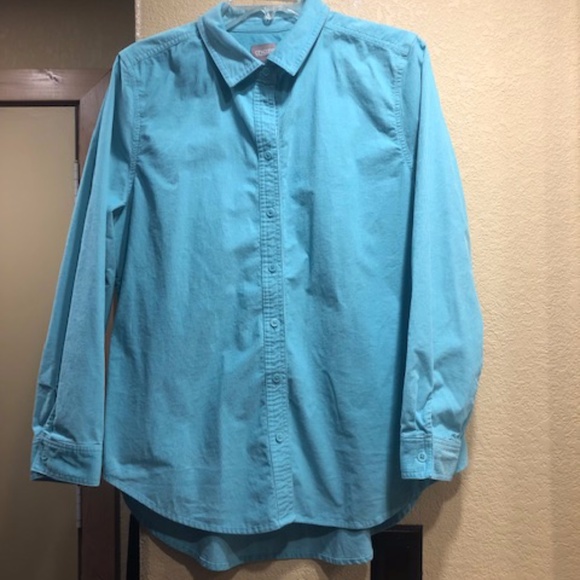 Chico's Tops - Chicos turquoise thin wale corduroy blouse M